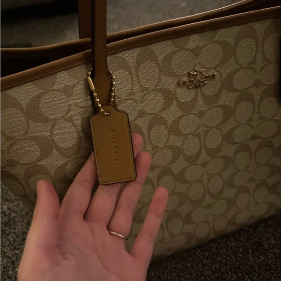 Coach Tan Monogram City Tote Bag with Leather Trim - Picture 7 of 14